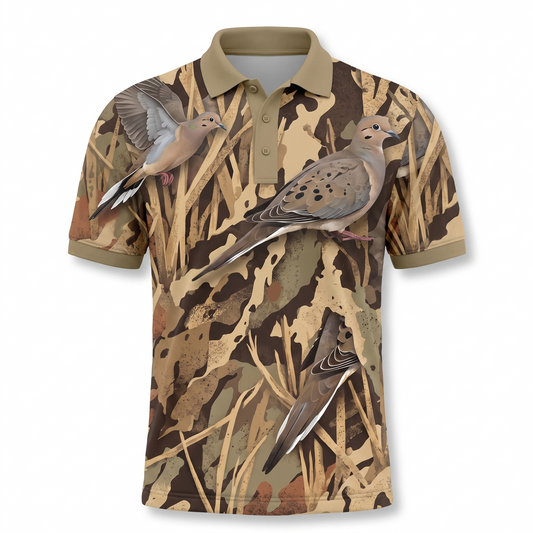Mourning Dove Field Camo Polo Shirt Dove Hunting Performance Golf
